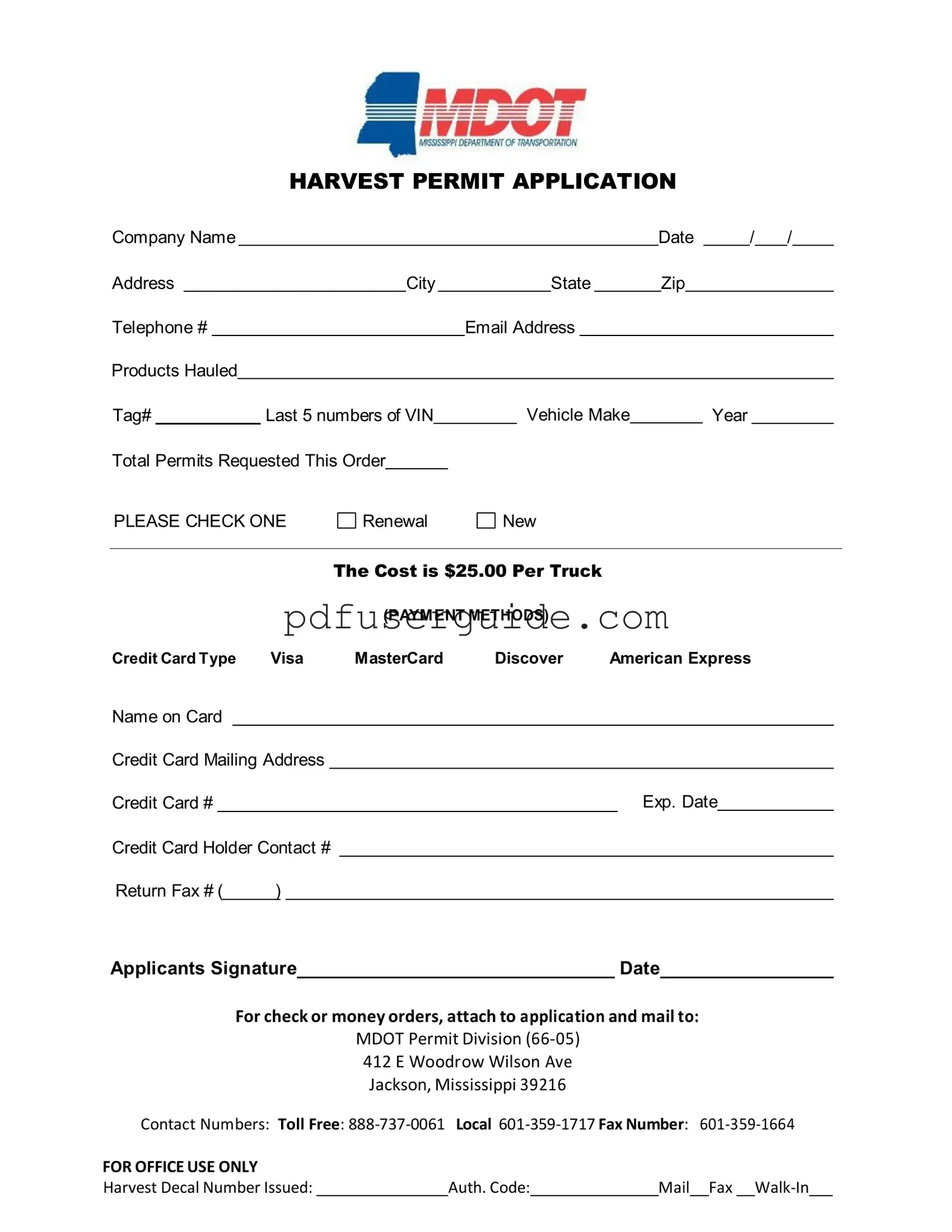 Free Harvest Permit Application Form in PDF