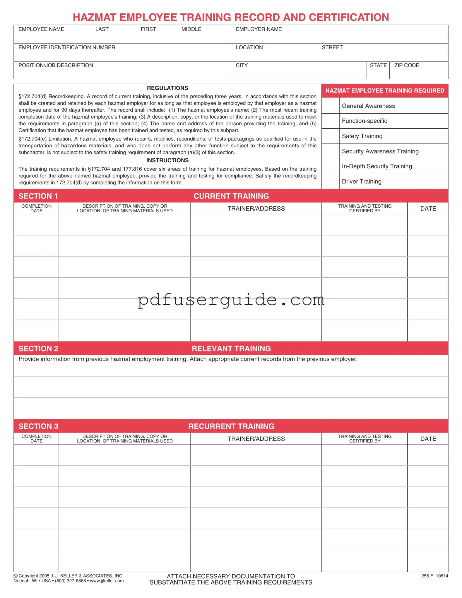 Free Hazmat Employee Training Record Form in PDF