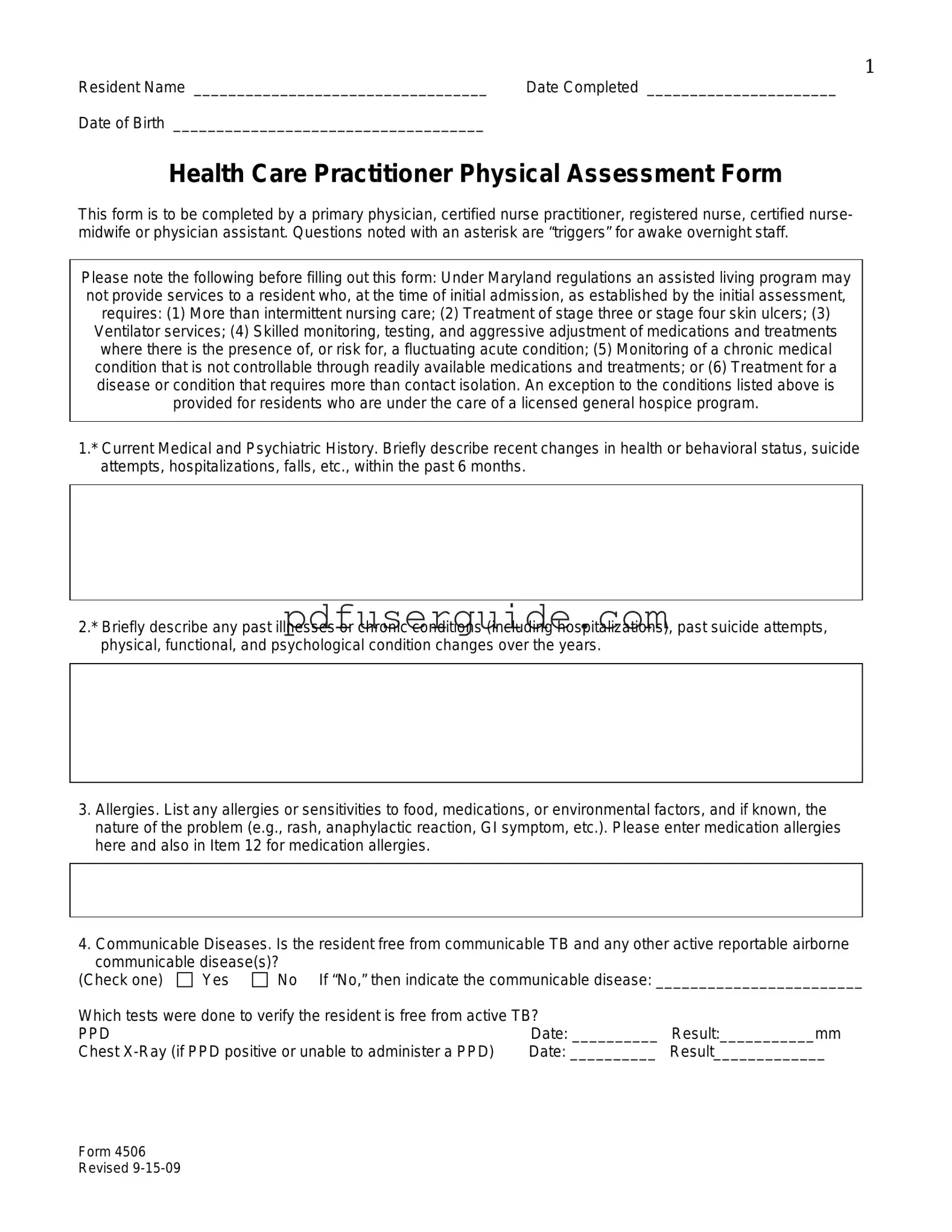Free Health Practitioner Physical Assessment Form in PDF