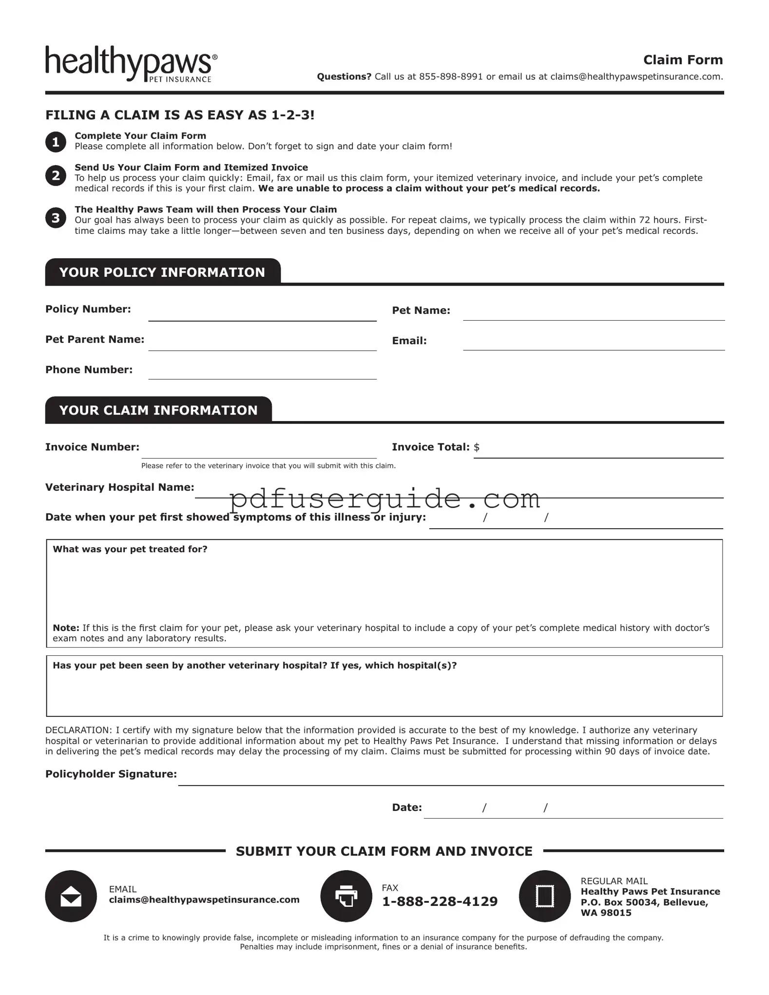Free Healthypaws Form in PDF