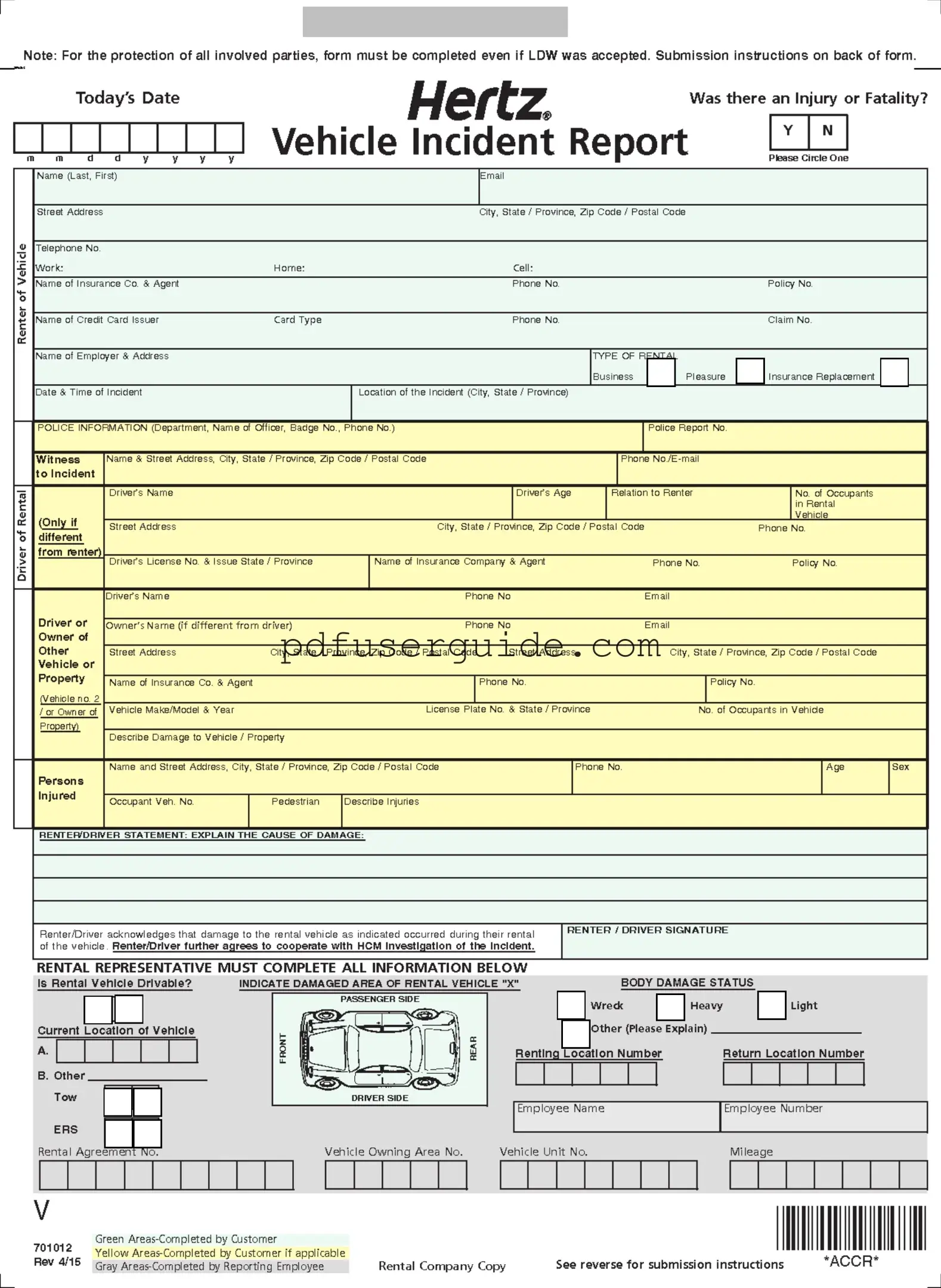 Free Hertz Vehicle Incident Report Form in PDF