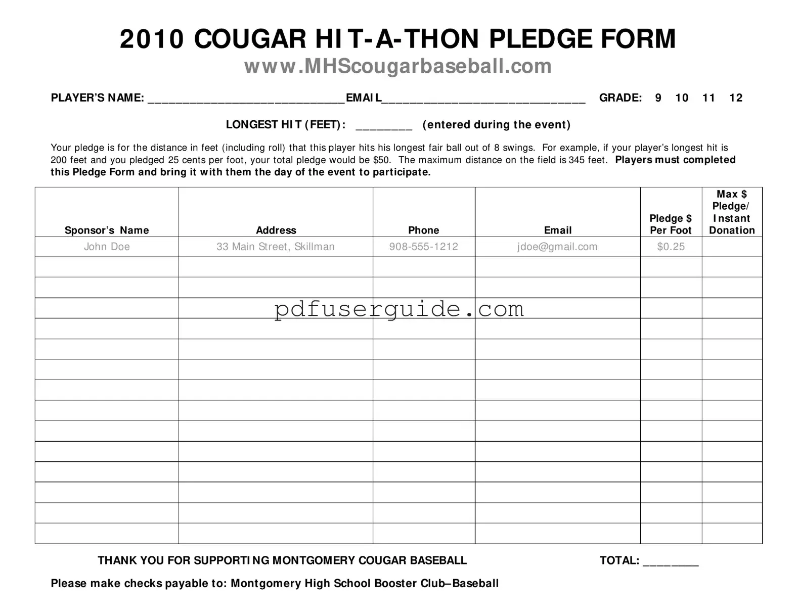 Free Hit A Thon Form in PDF