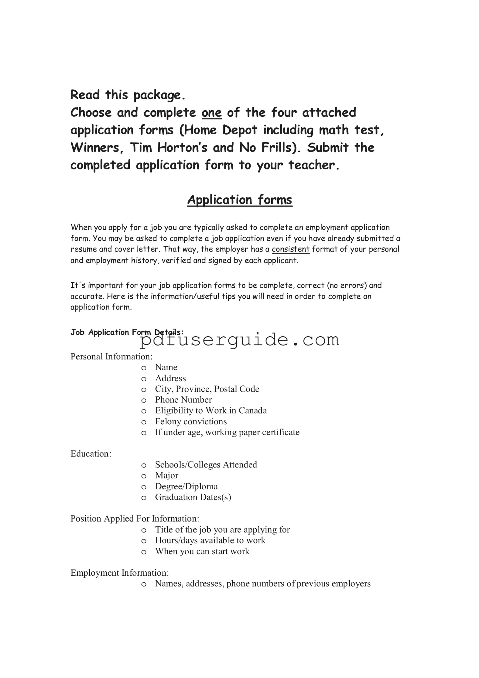 Free Home Depot Application Form in PDF