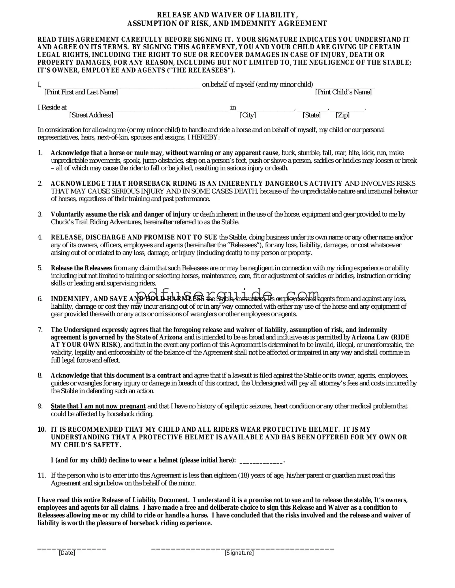 Free Horse Riding Form in PDF