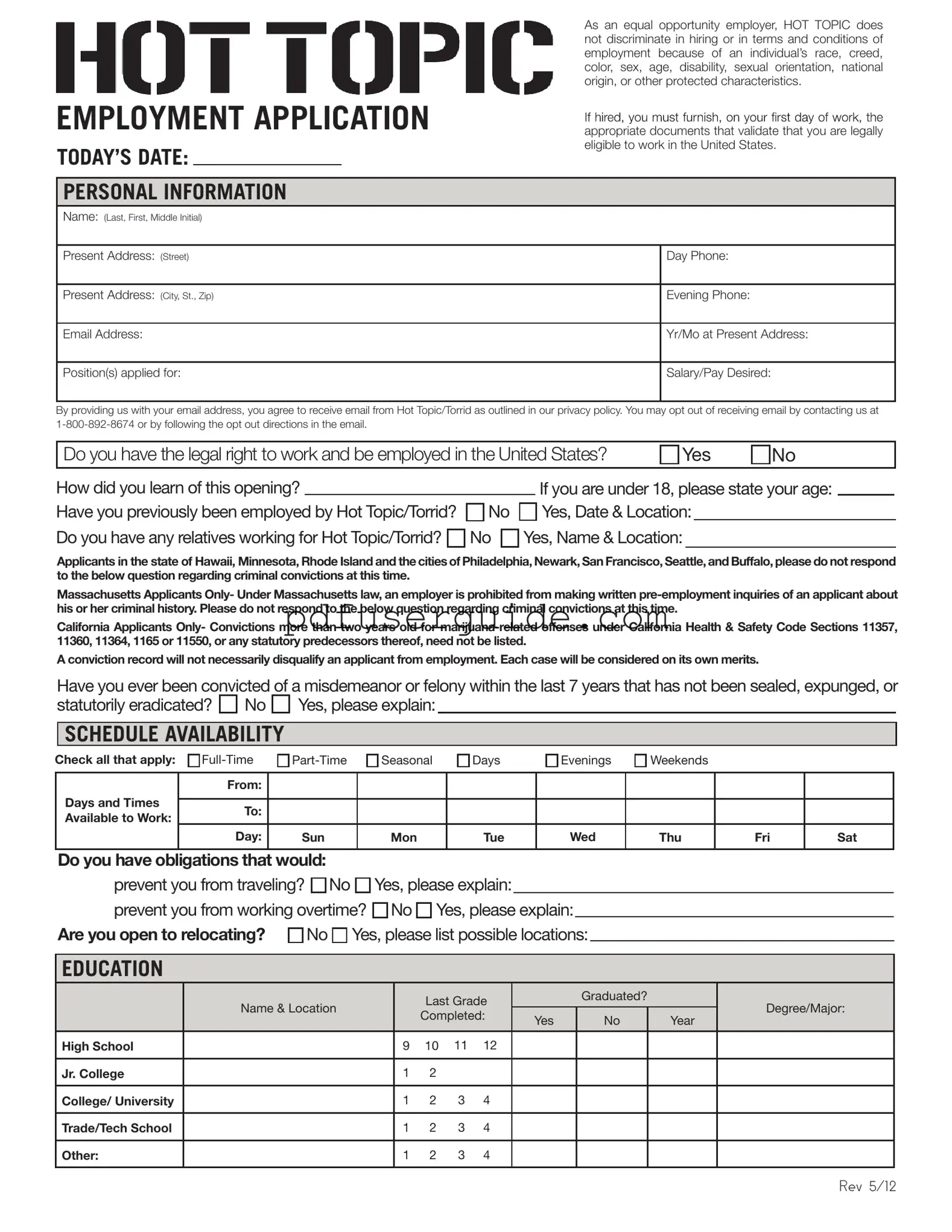 Free Hot Topic Application Form in PDF