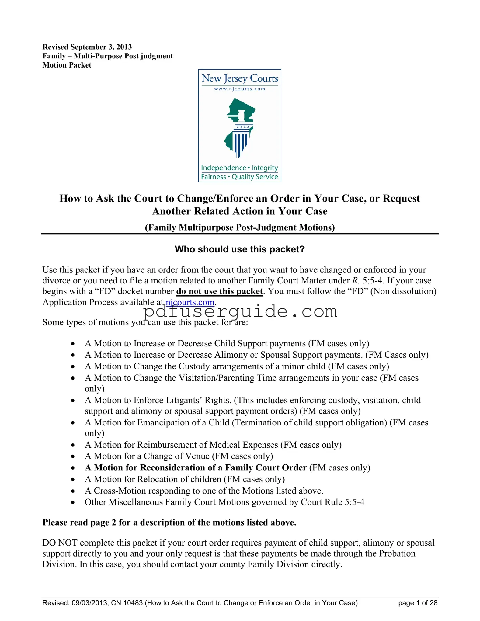 Free Fm Motion Nj Family Court Form in PDF