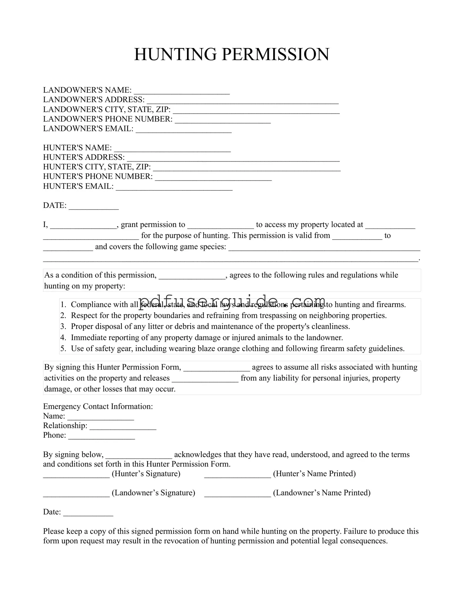 Free Hunter Permission Form in PDF