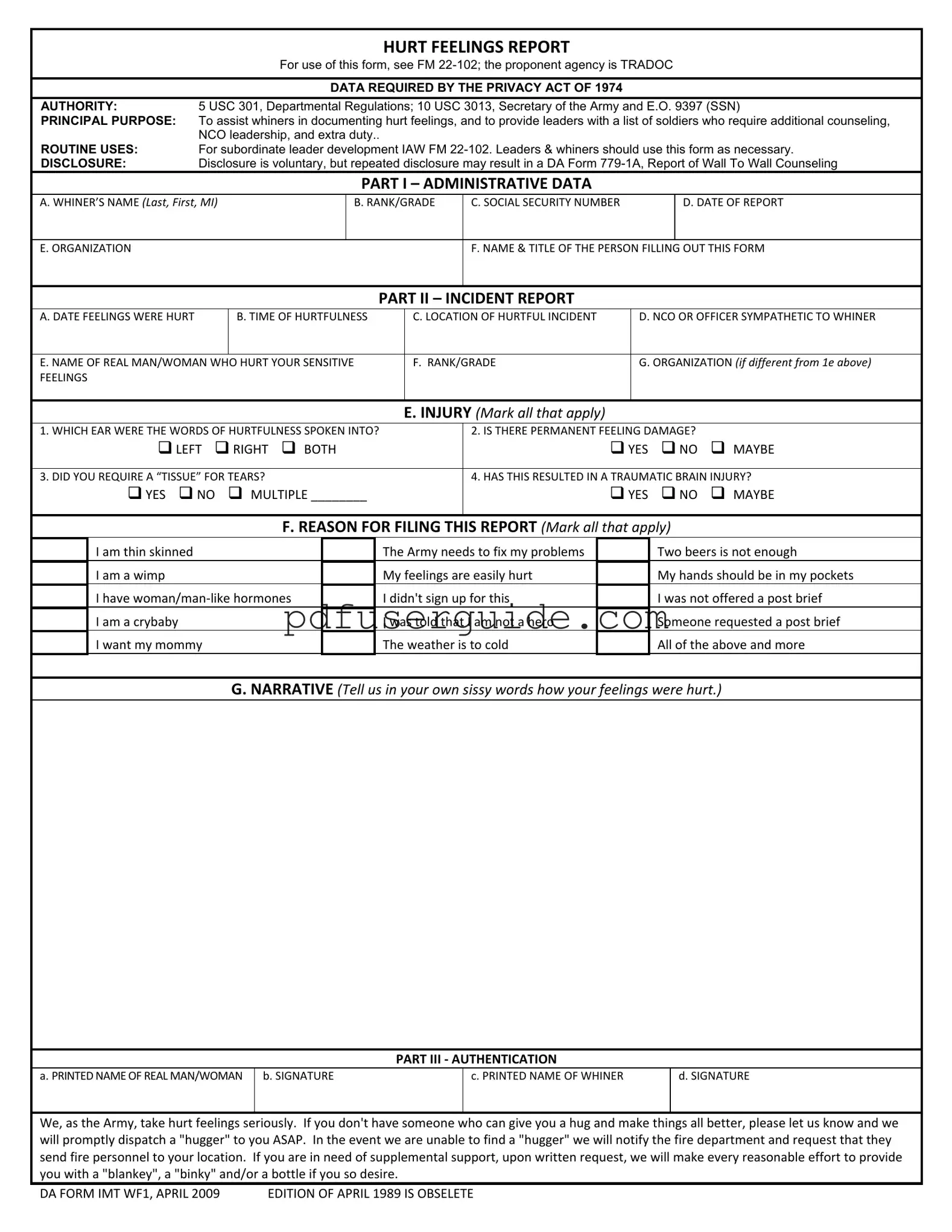 Free Hurt Feelings Report Form in PDF