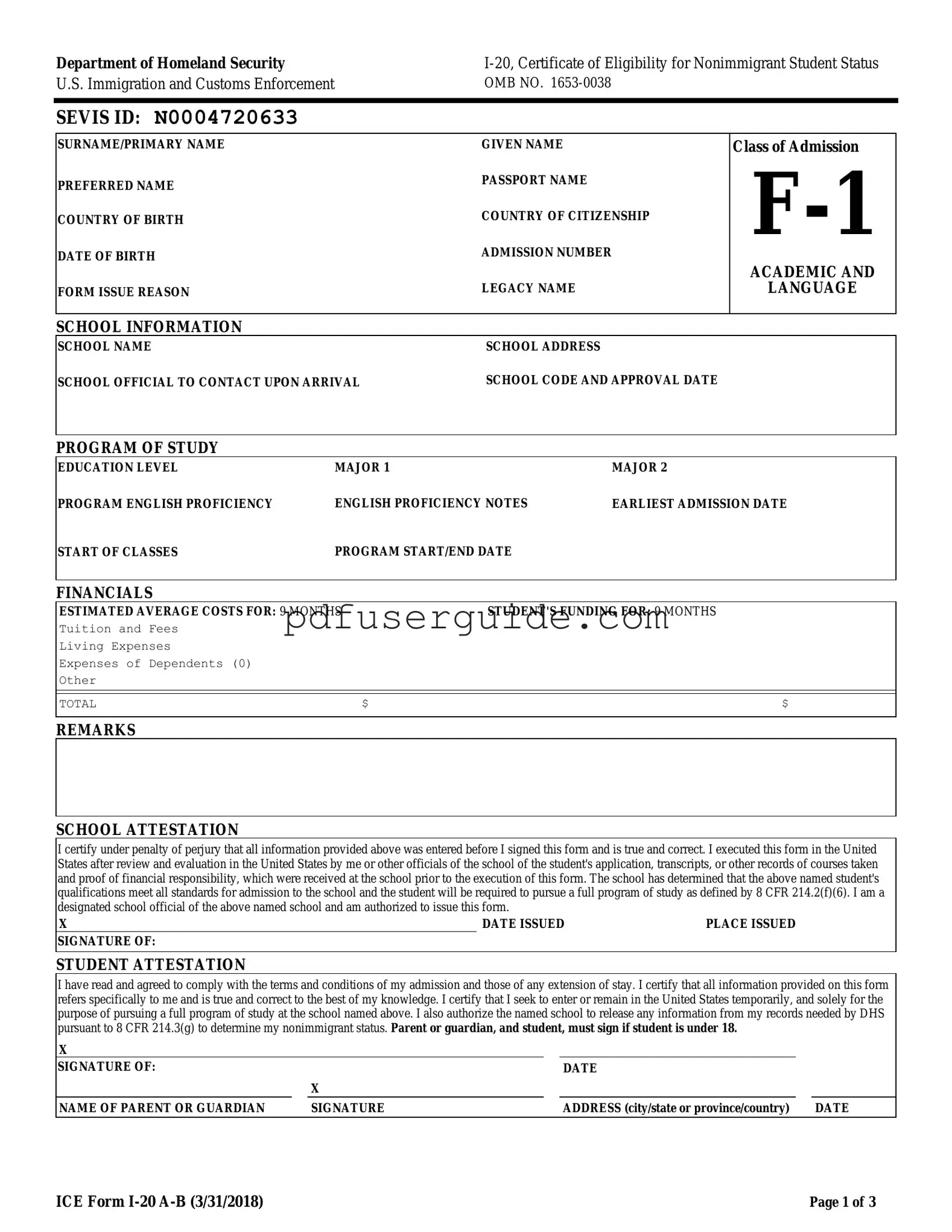 Free I 20 Form in PDF