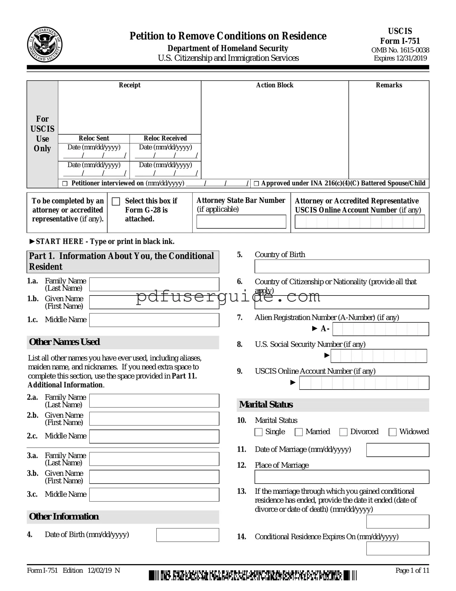 Free I 751 Form in PDF