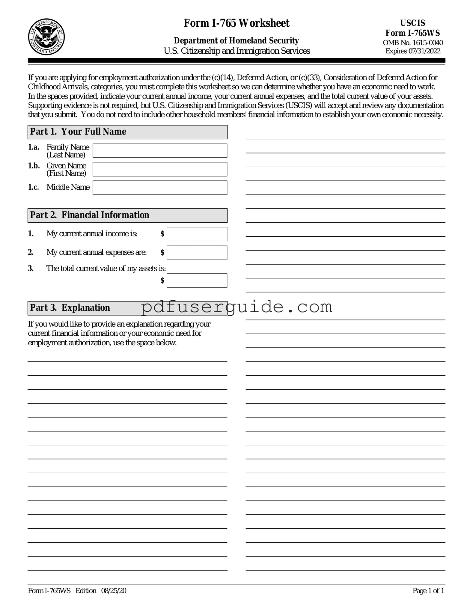 Free I 765Ws Form in PDF
