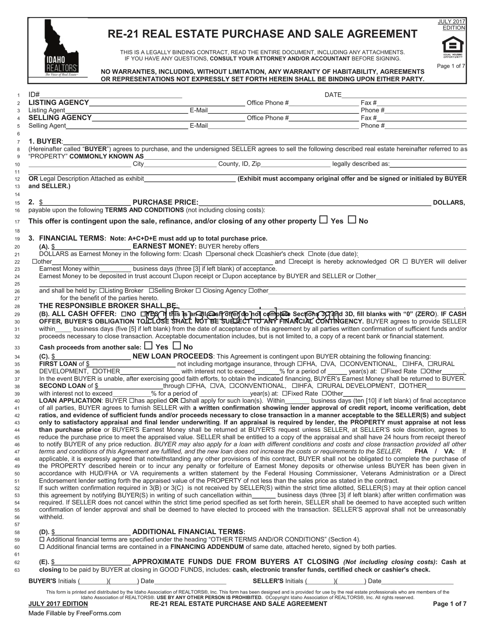 Free Idaho Re 21 Form in PDF