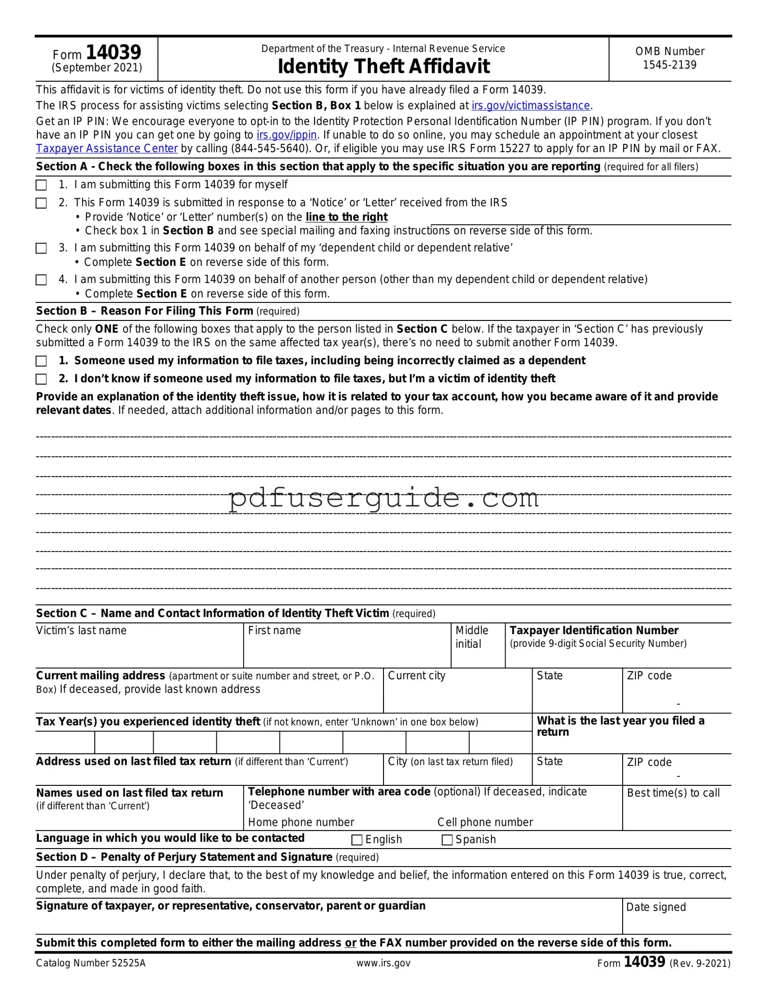 Free IRS 14039 Form in PDF