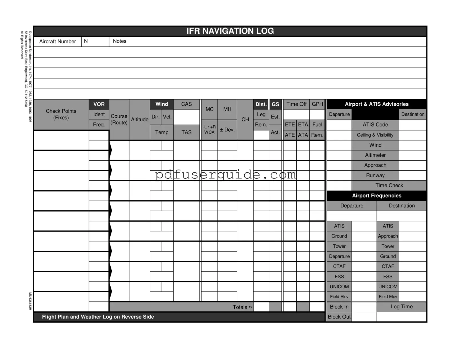 Free Ifr Navigation Log Form in PDF
