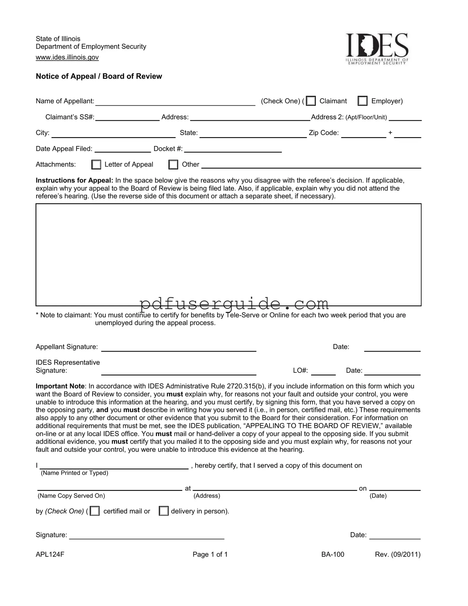 Free Illinois Notice Appeal Form in PDF