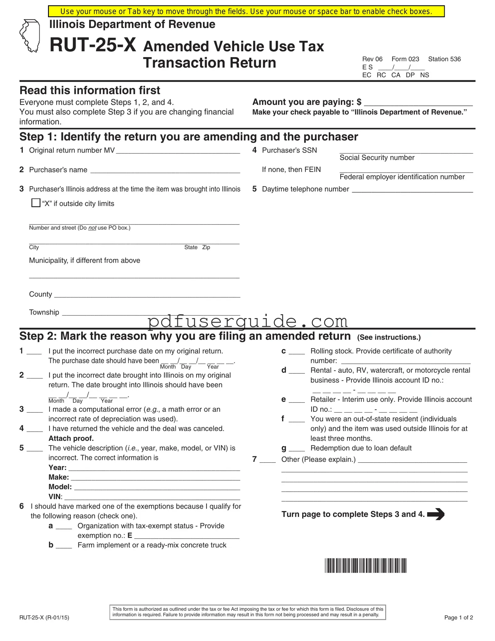 Free Illinois Rut 25 X Form in PDF