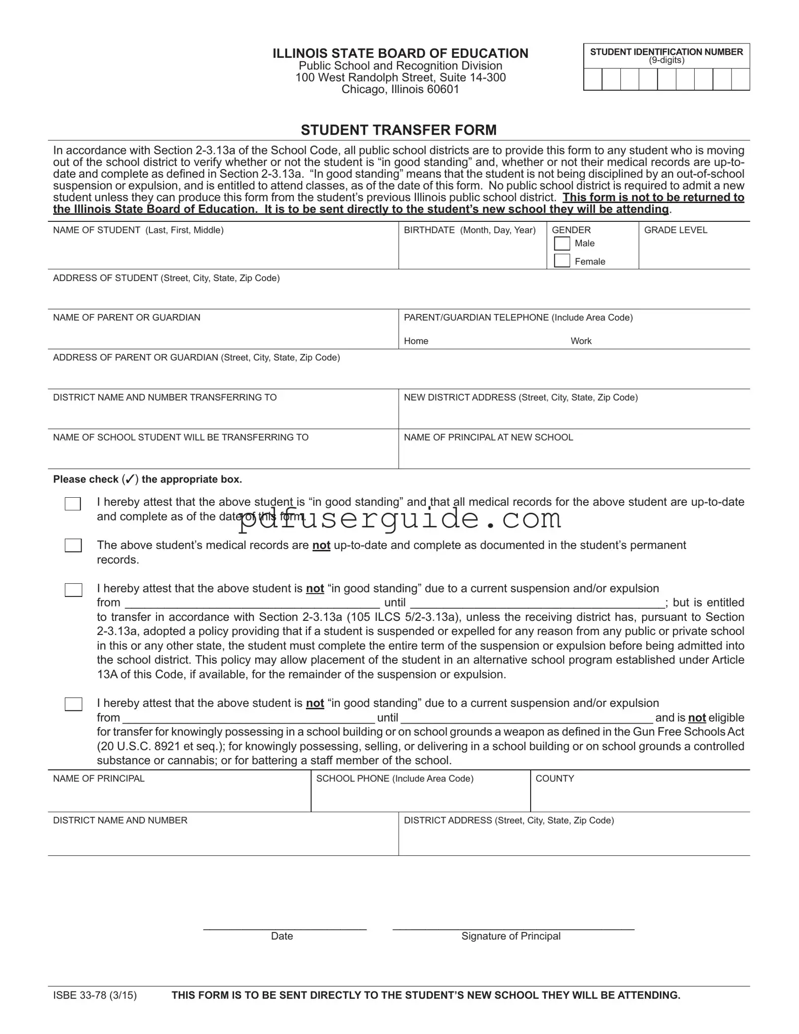 Free Illinois School Transfer Form in PDF
