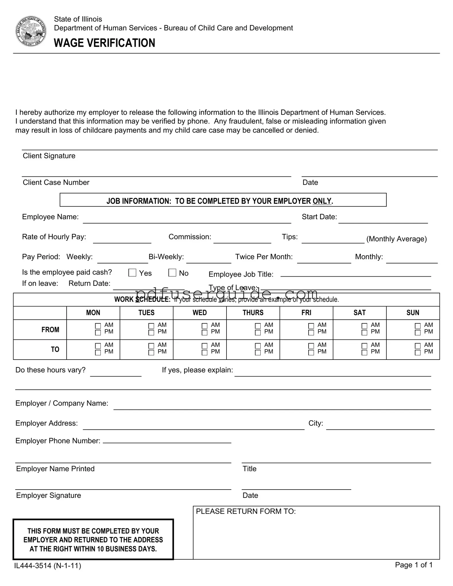 Free Illinois Wage Verification Form in PDF