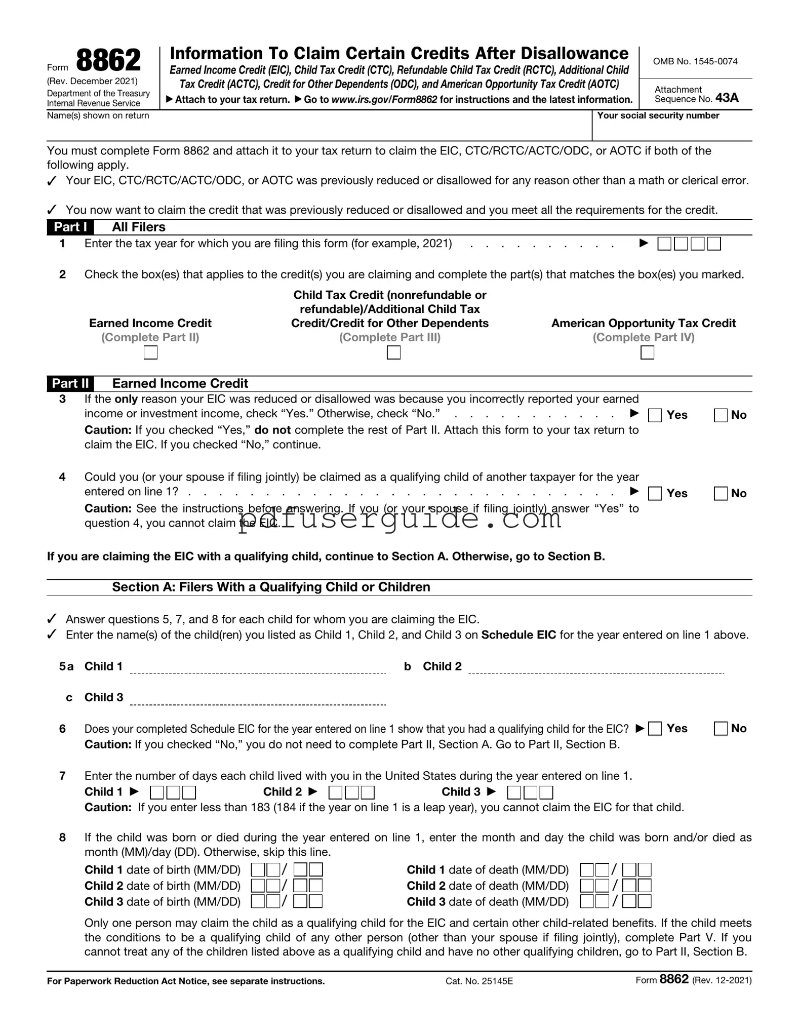 Free IRS 8862 Form in PDF