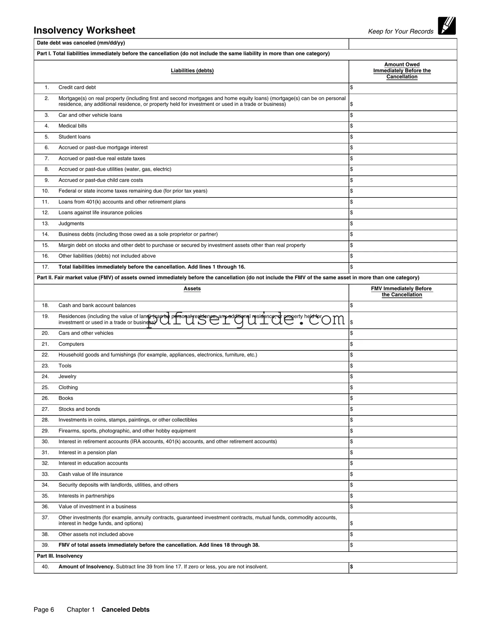 Free Insolvency Irs Form in PDF