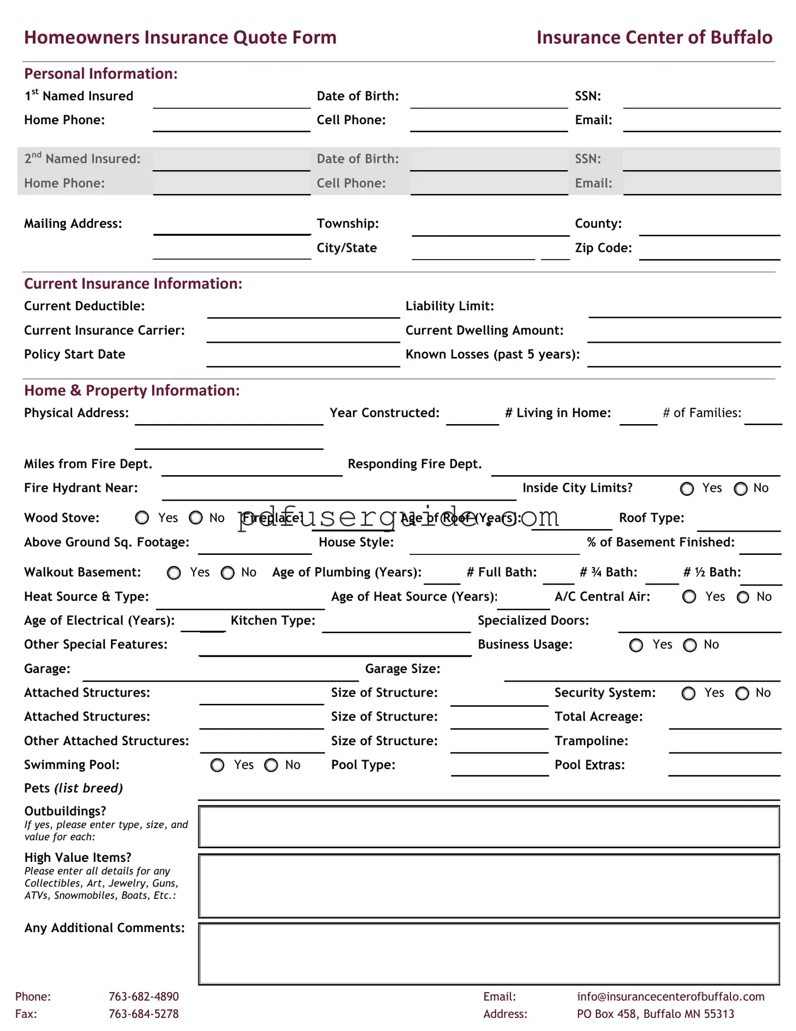 Free Insurance Quote Form in PDF