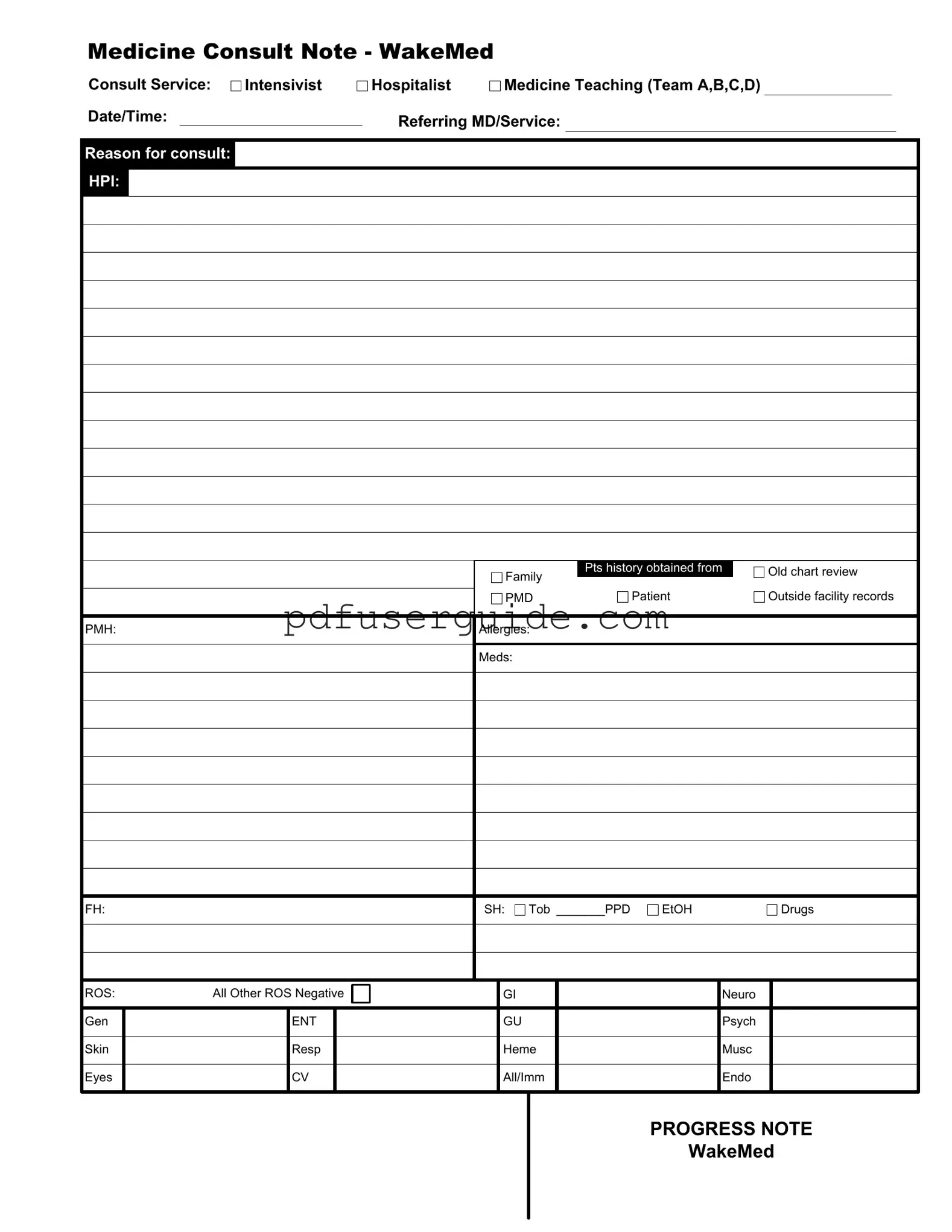 Free Internal Medicine Progress Note Form in PDF
