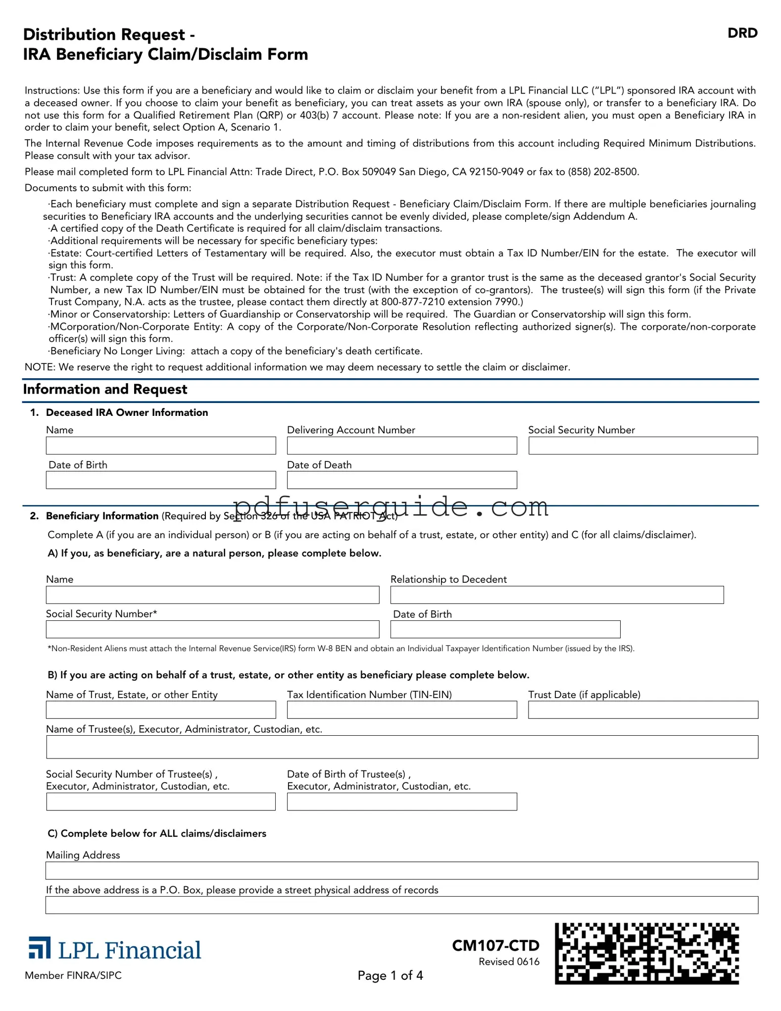Free Ira Beneficiary Disclaimer Form in PDF