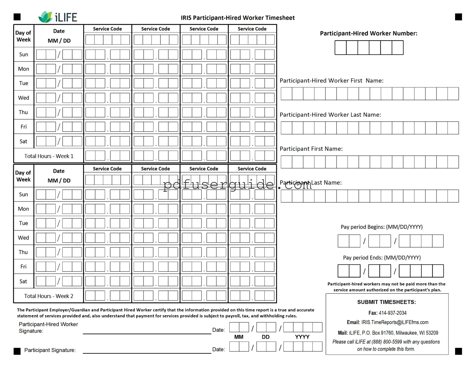 Free Iris Worker Timesheet Form in PDF