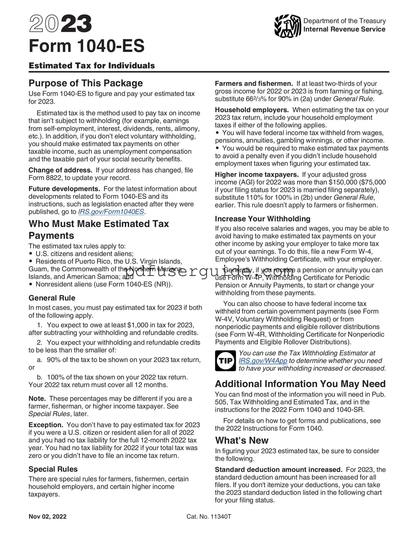 Free IRS 1040-ES Form in PDF