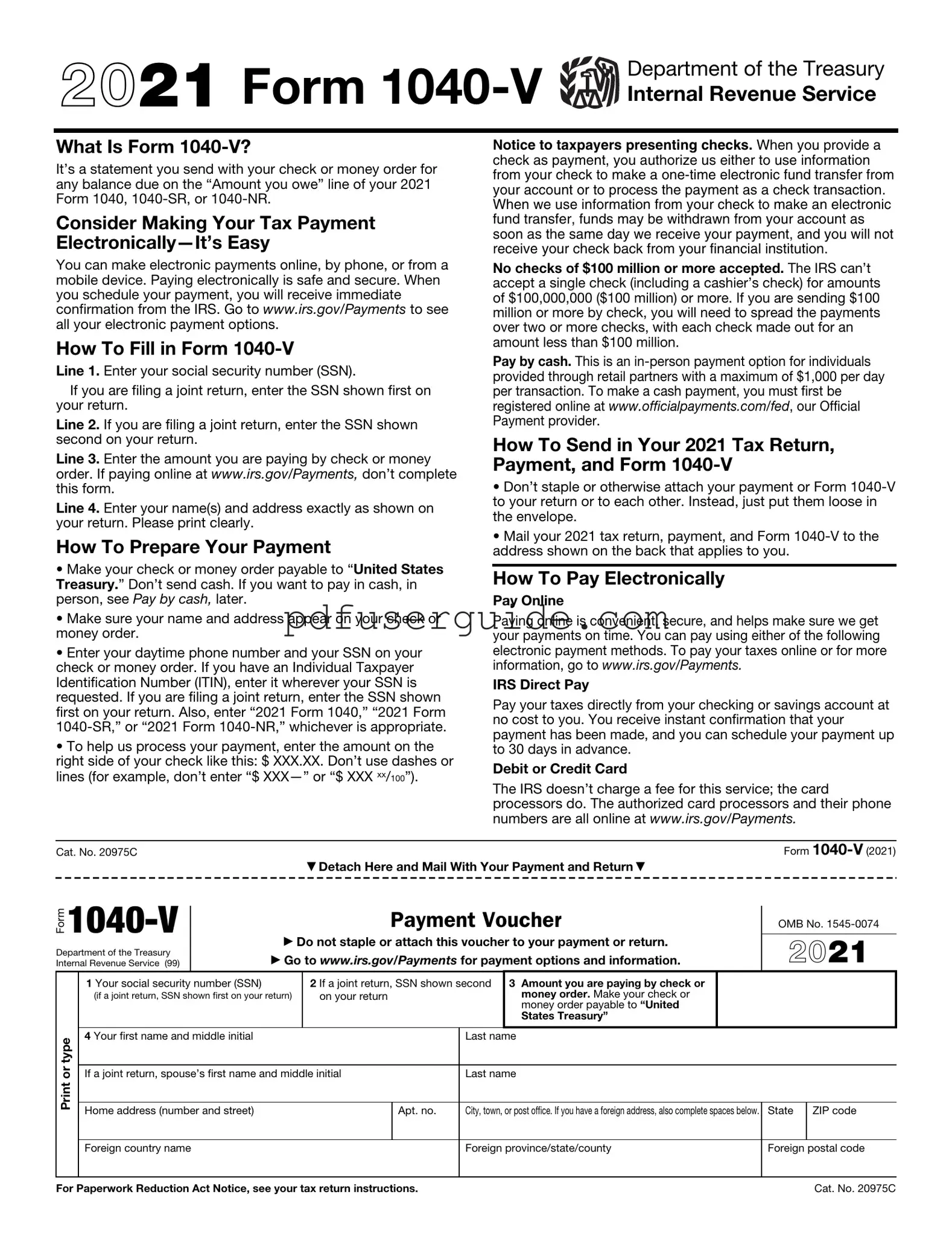 Free IRS 1040-V Form in PDF