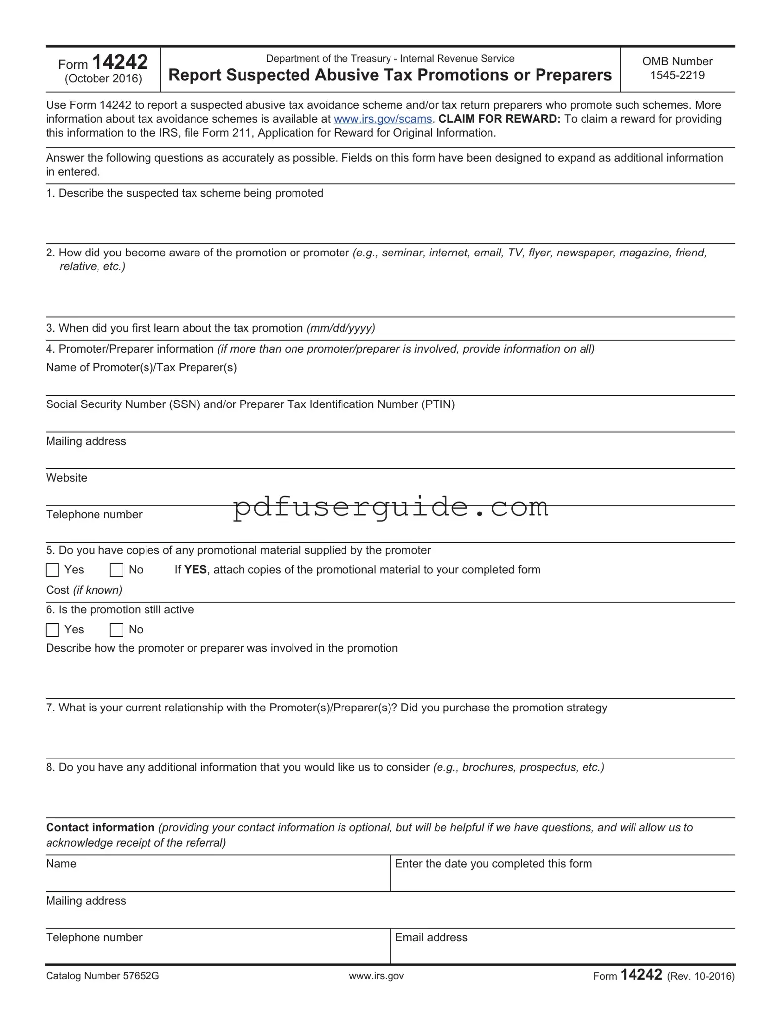 Free Irs 14242 Form in PDF