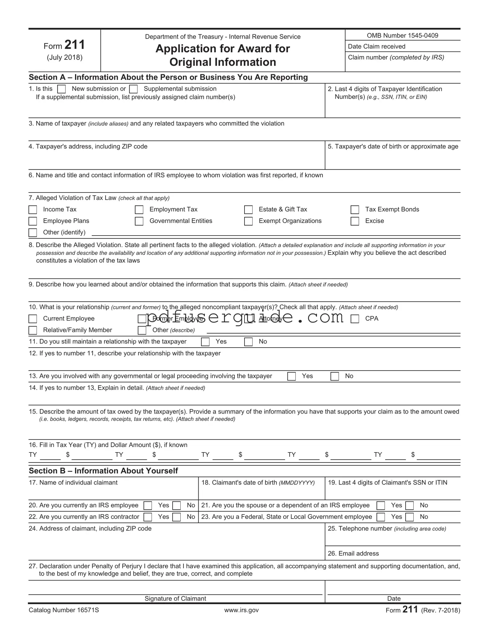 Free IRS 211 Form in PDF