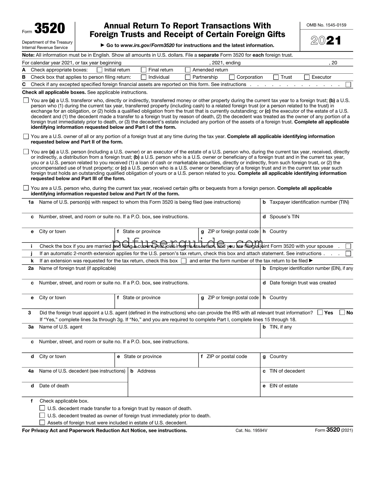 Free IRS 3520 Form in PDF