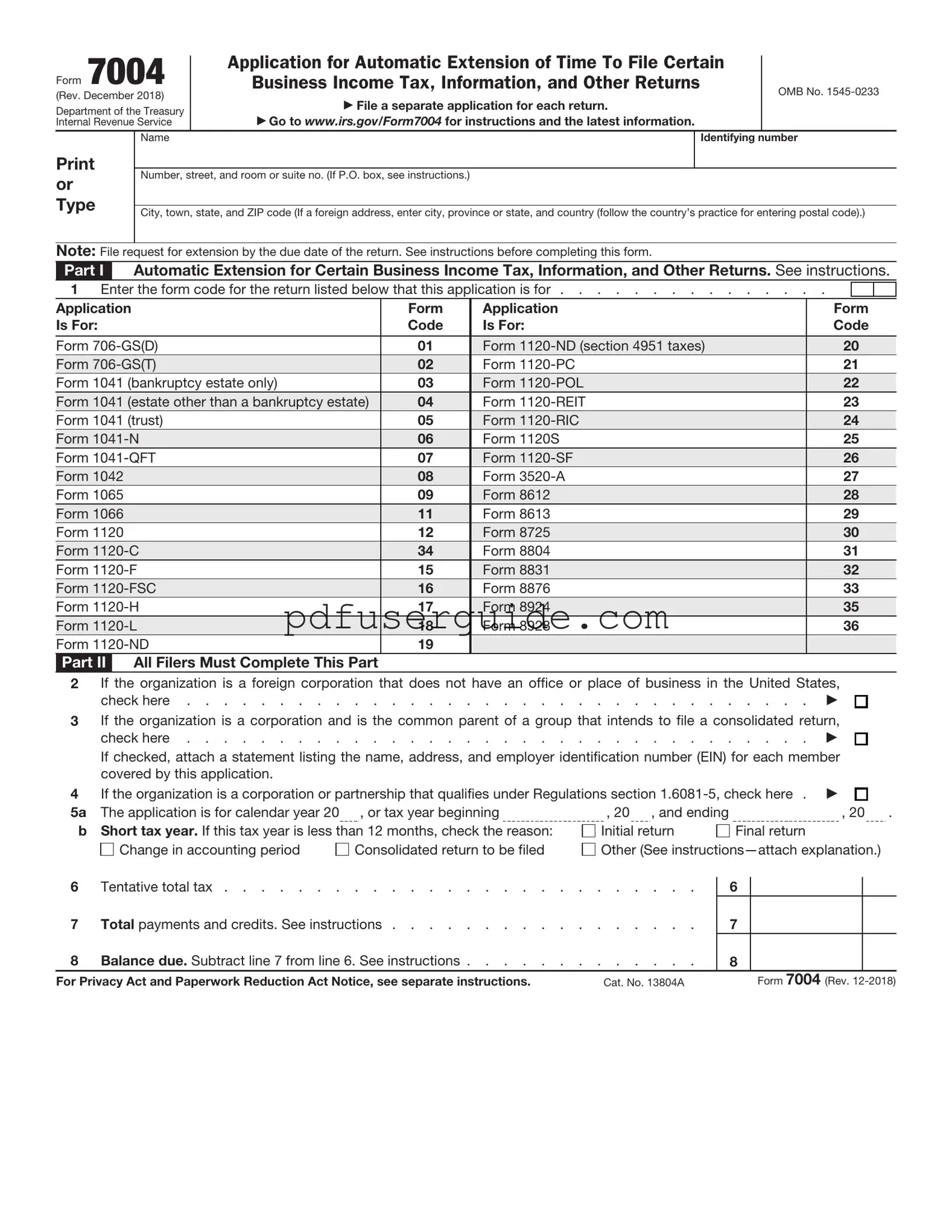 Free IRS 7004 Form in PDF