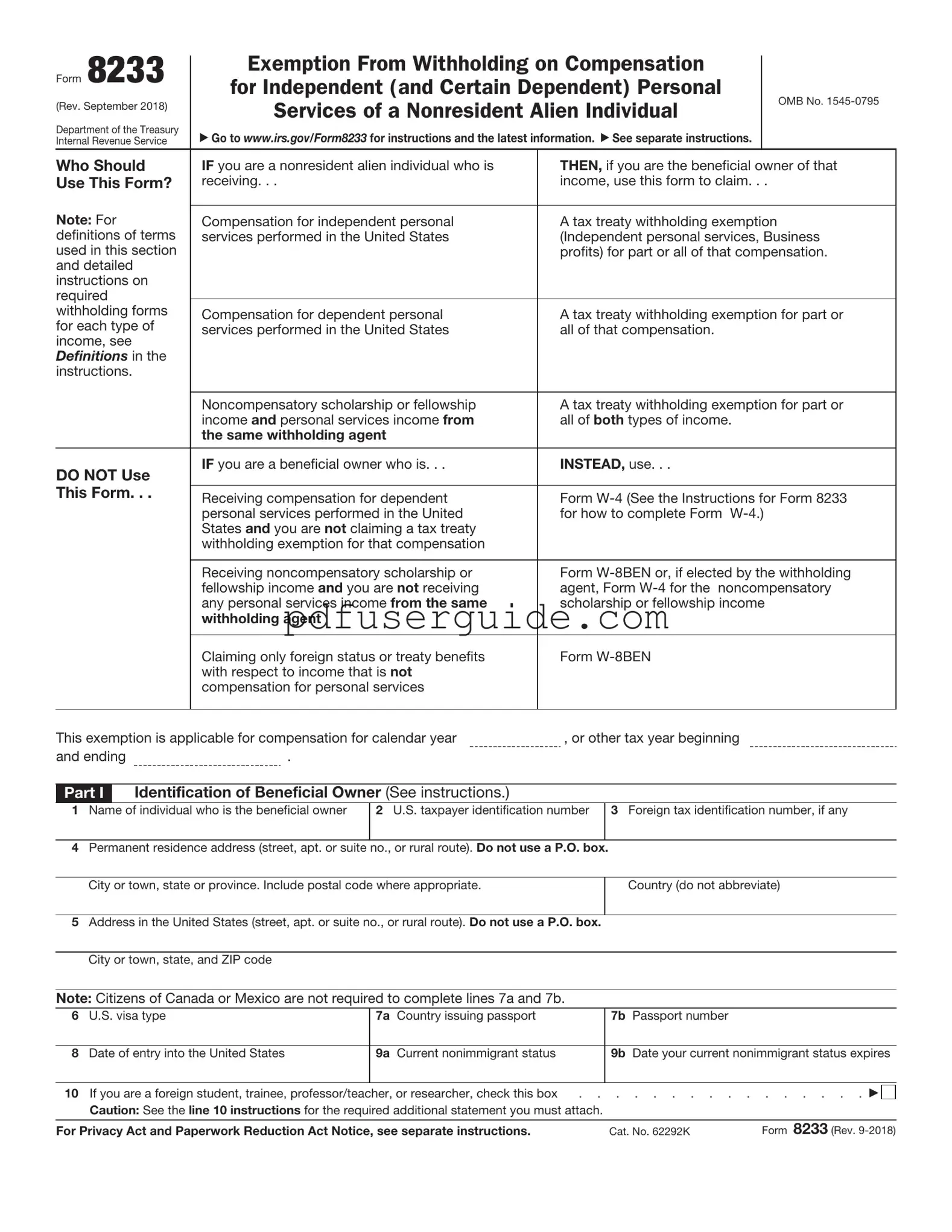 Free IRS 8233 Form in PDF