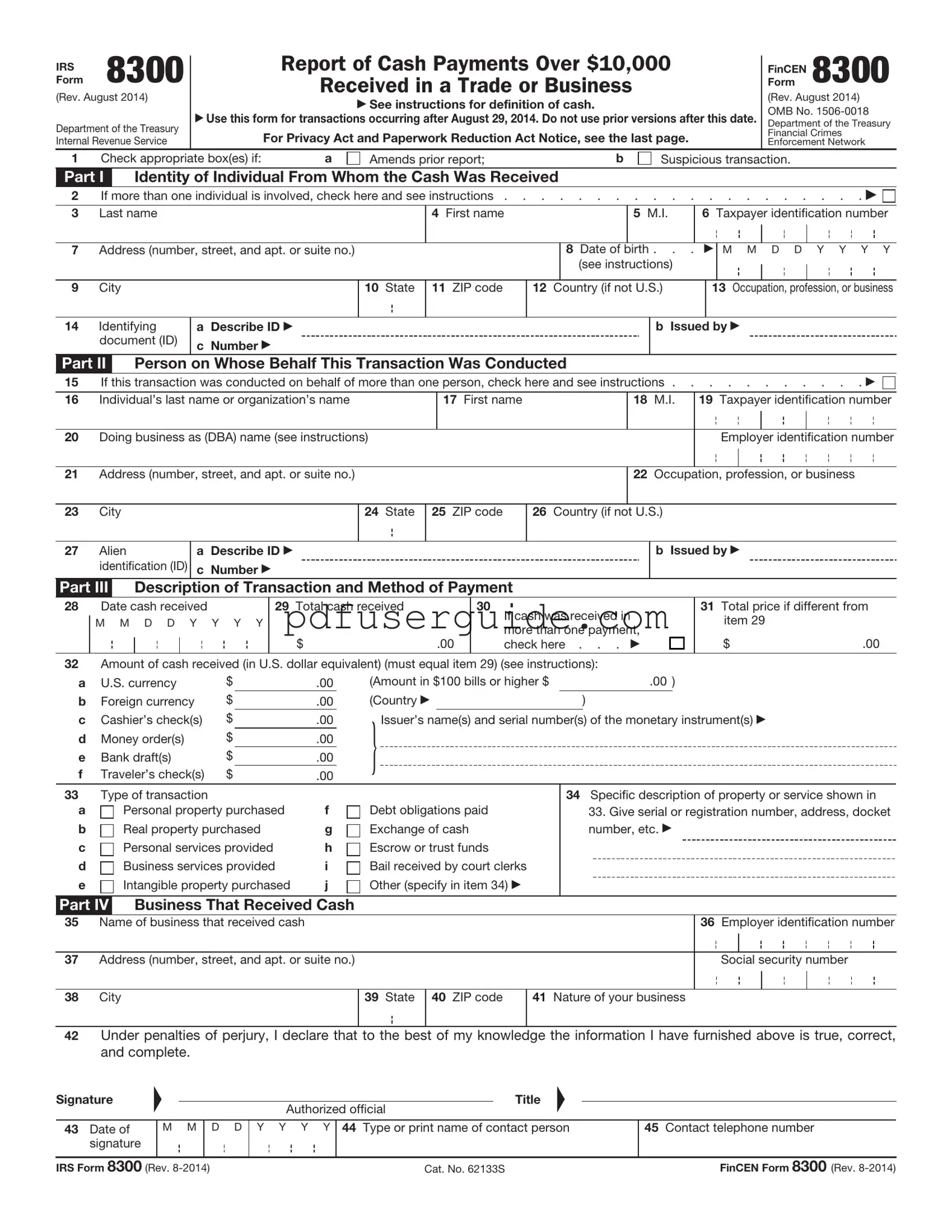 Free IRS 8300 Form in PDF