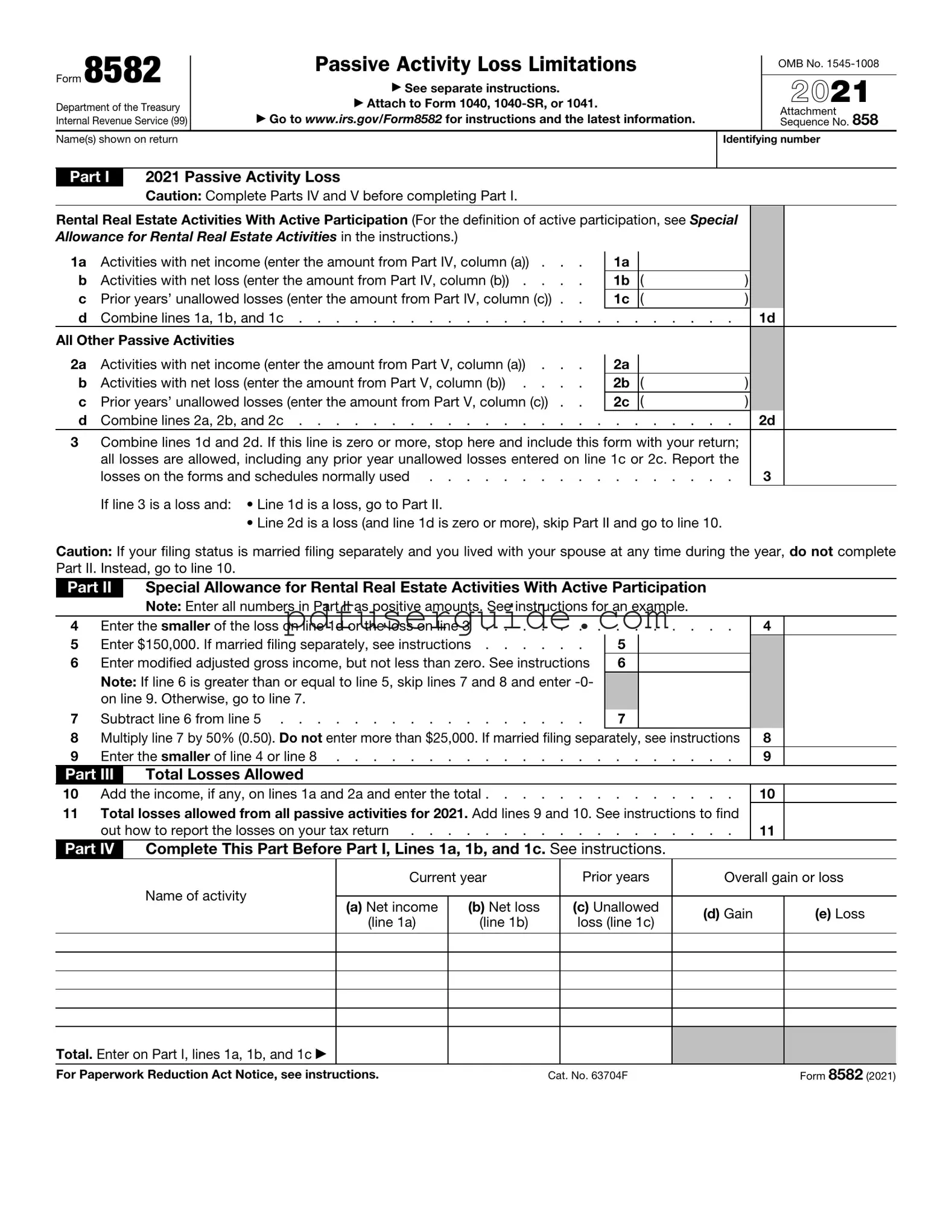 Free IRS 8582 Form in PDF