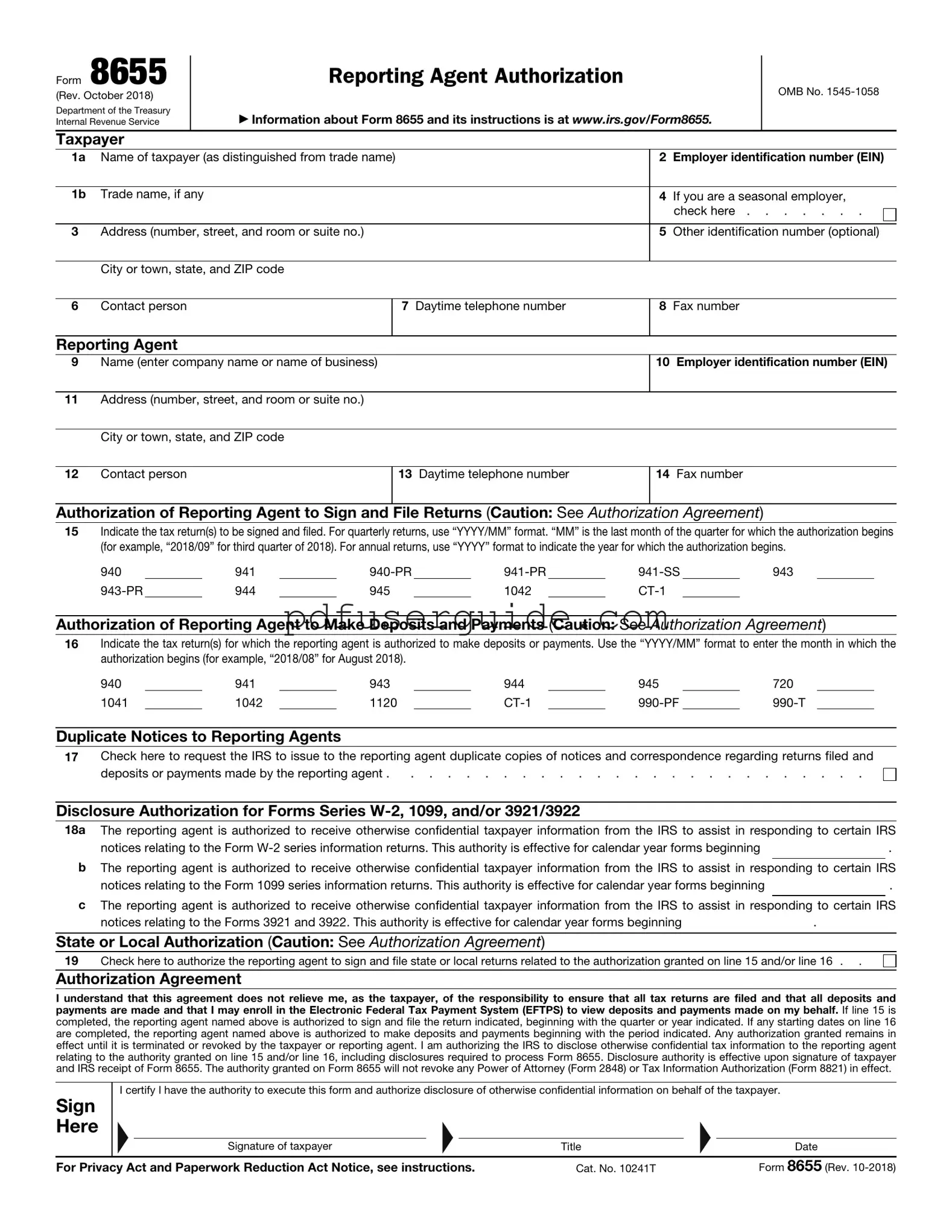Free IRS 8655 Form in PDF