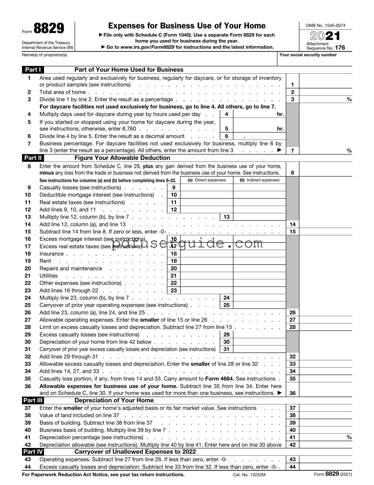 Free IRS 8829 Form in PDF