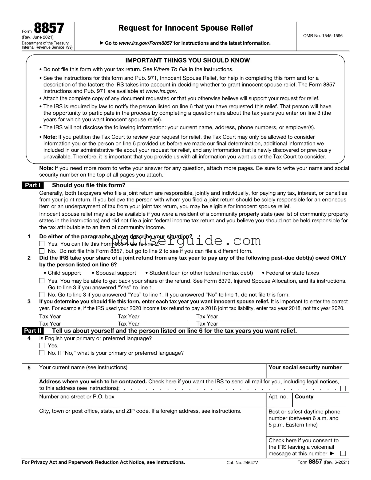 Free IRS 8857 Form in PDF
