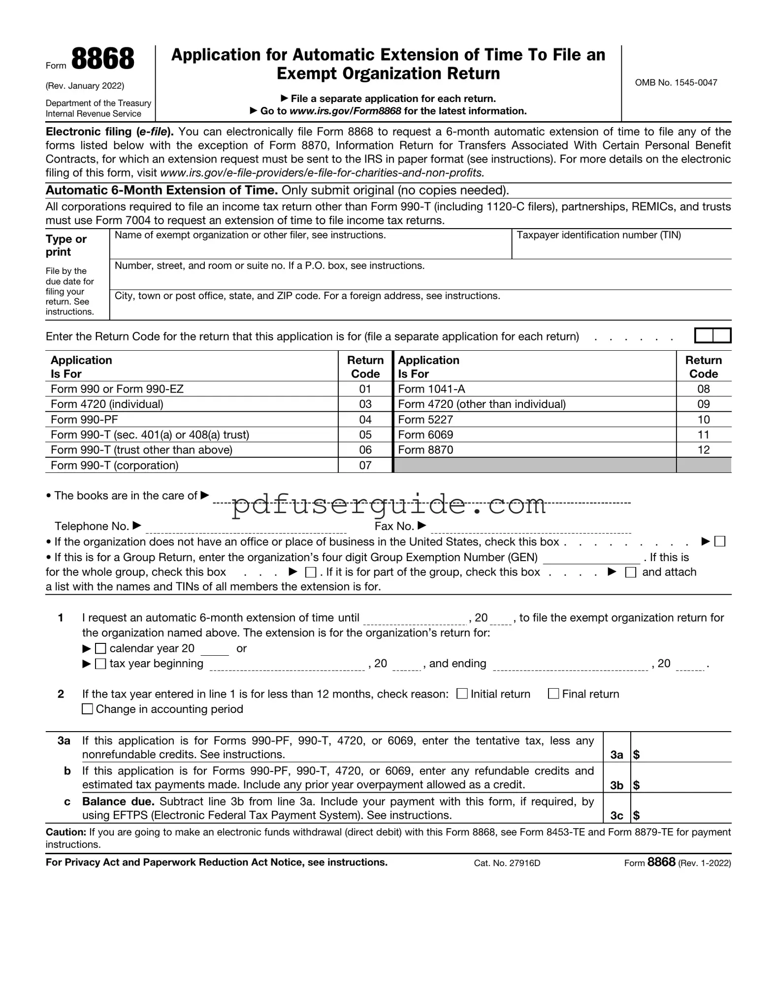 Free IRS 8868 Form in PDF