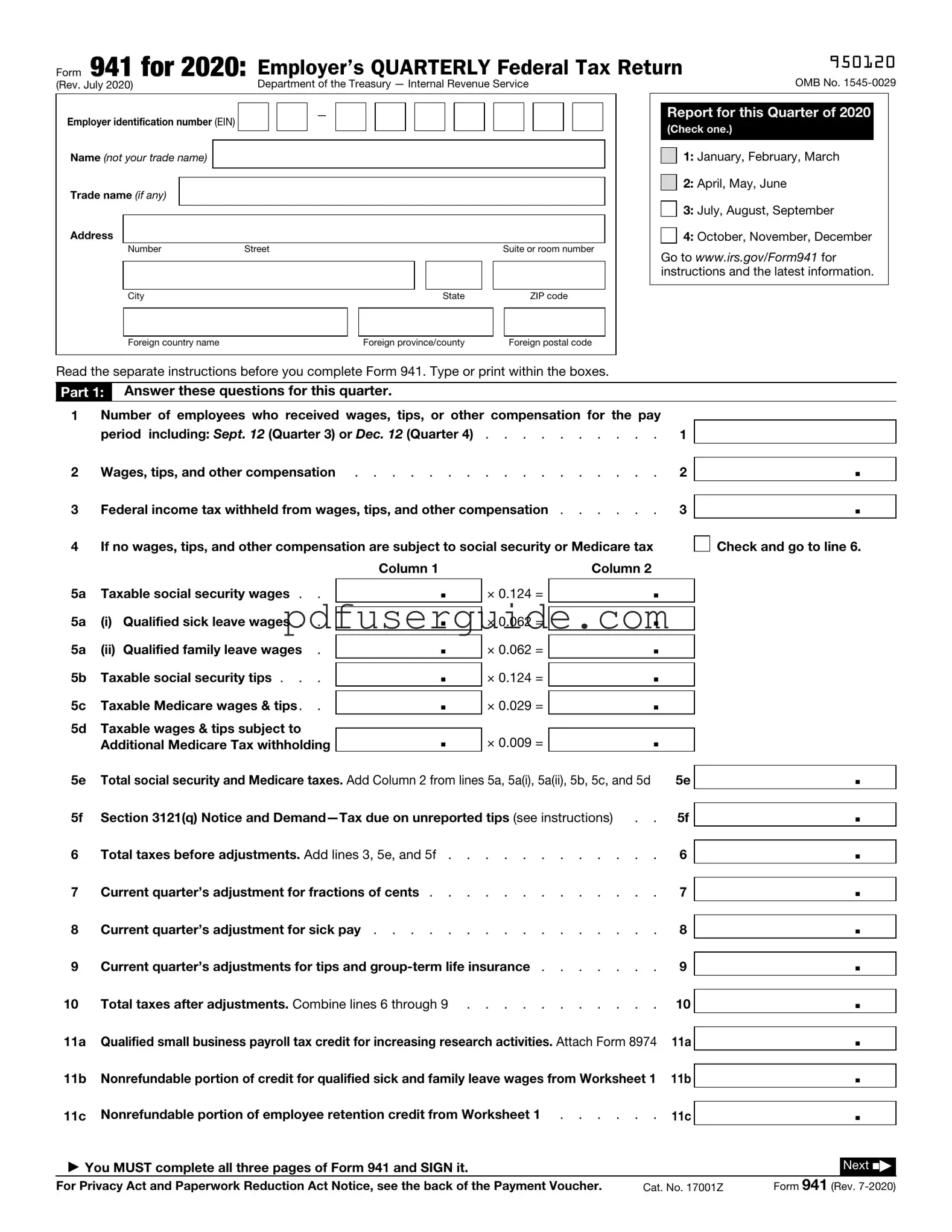 Free IRS 941 Form in PDF