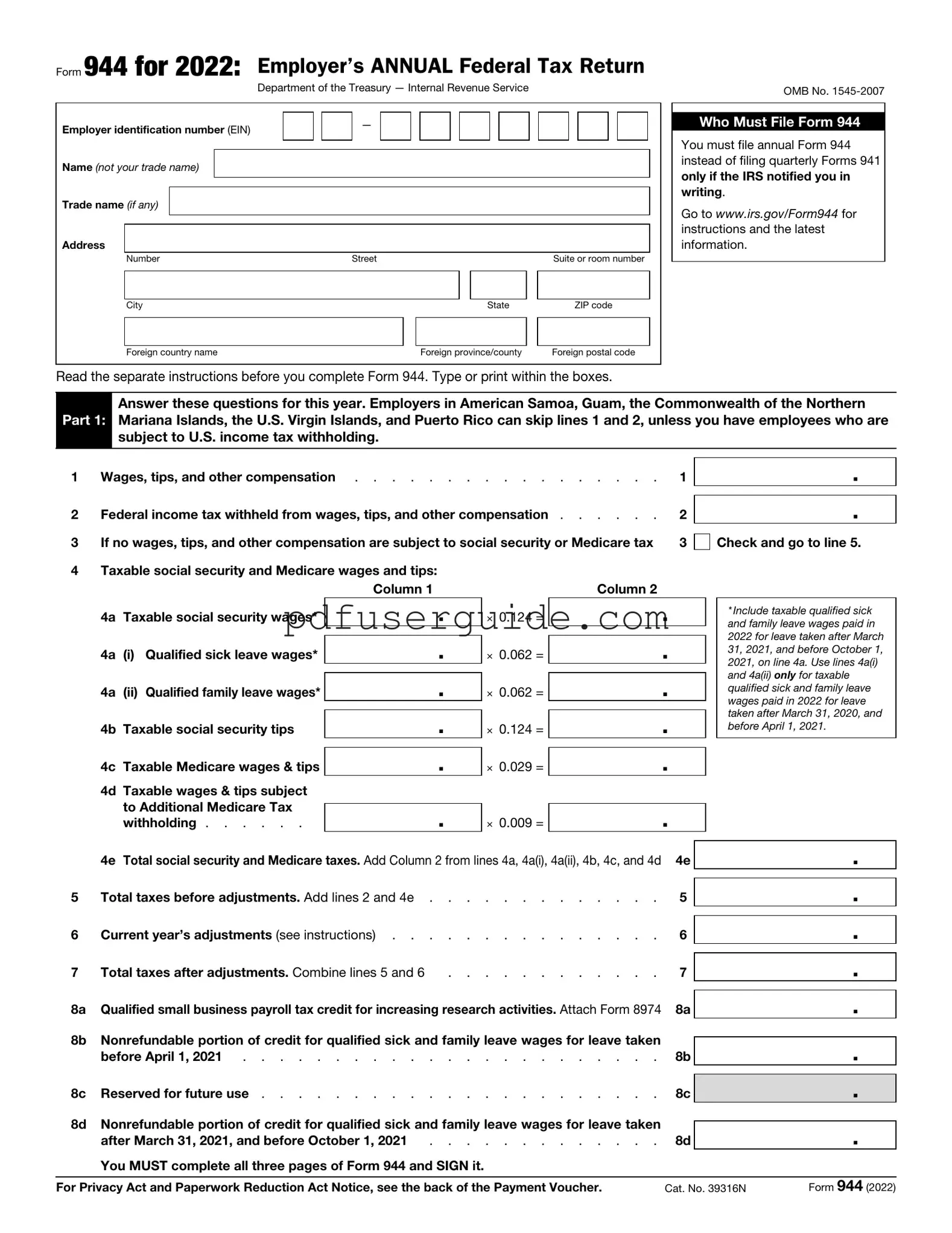 Free IRS 944 Form in PDF