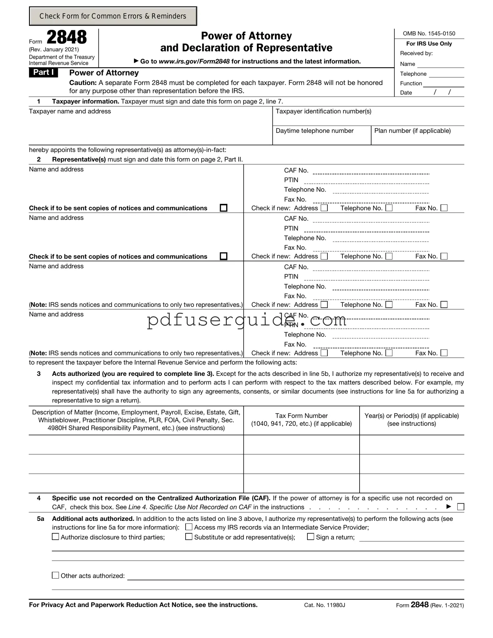 Free IRS Power of Attorney ( 2848) Form in PDF