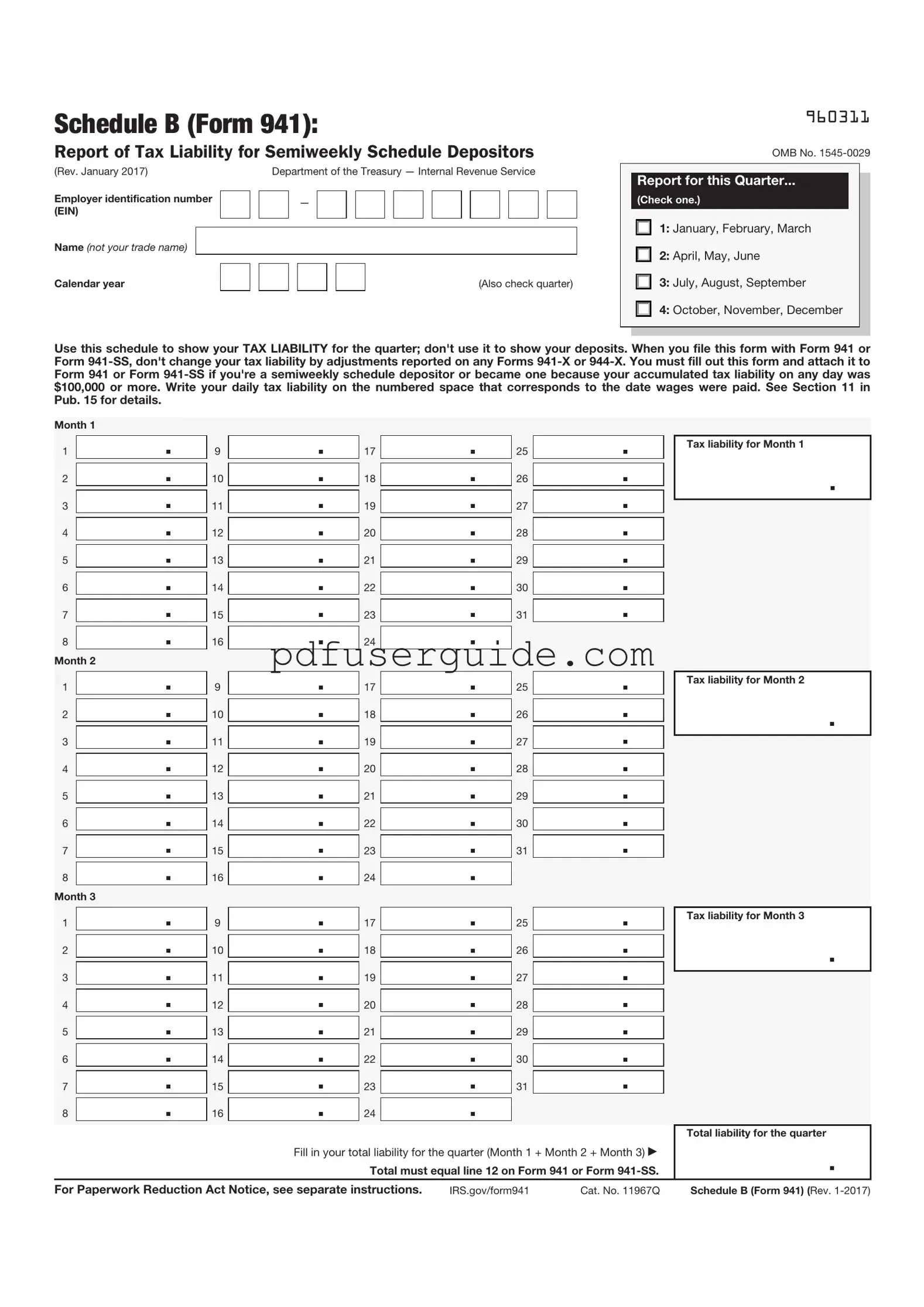 Free IRS Schedule B 941 Form in PDF