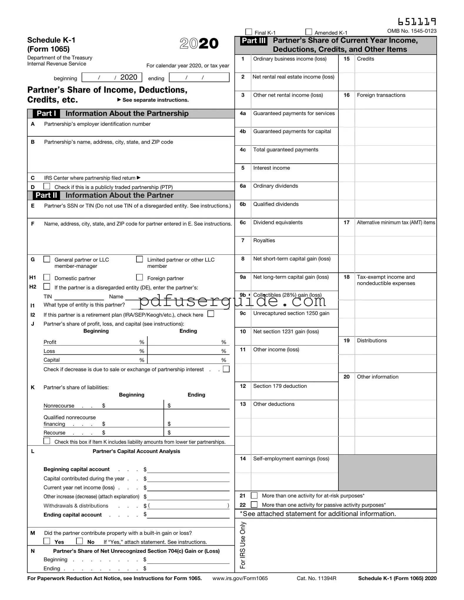 Free IRS Schedule K-1 1065 Form in PDF