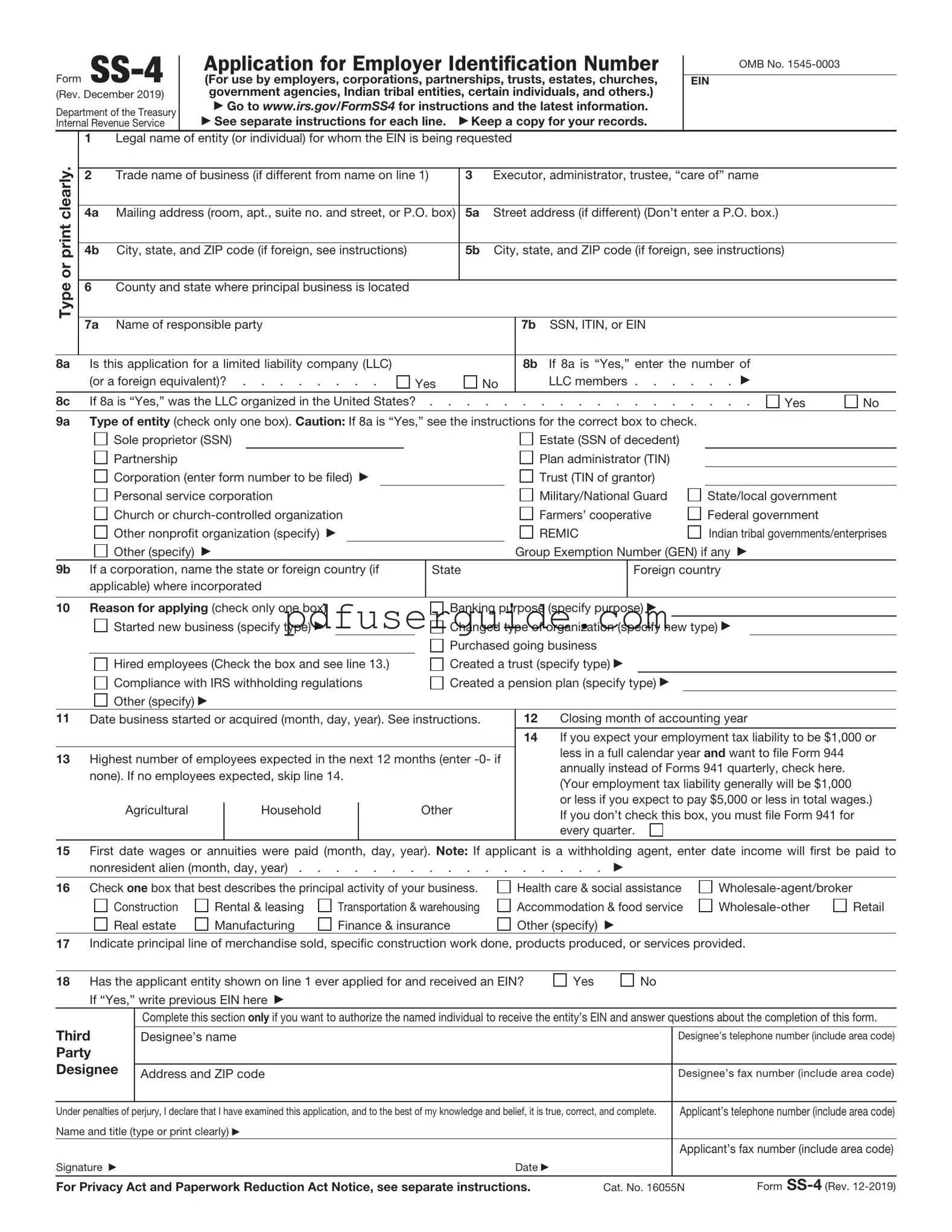 Free IRS SS-4 Form in PDF