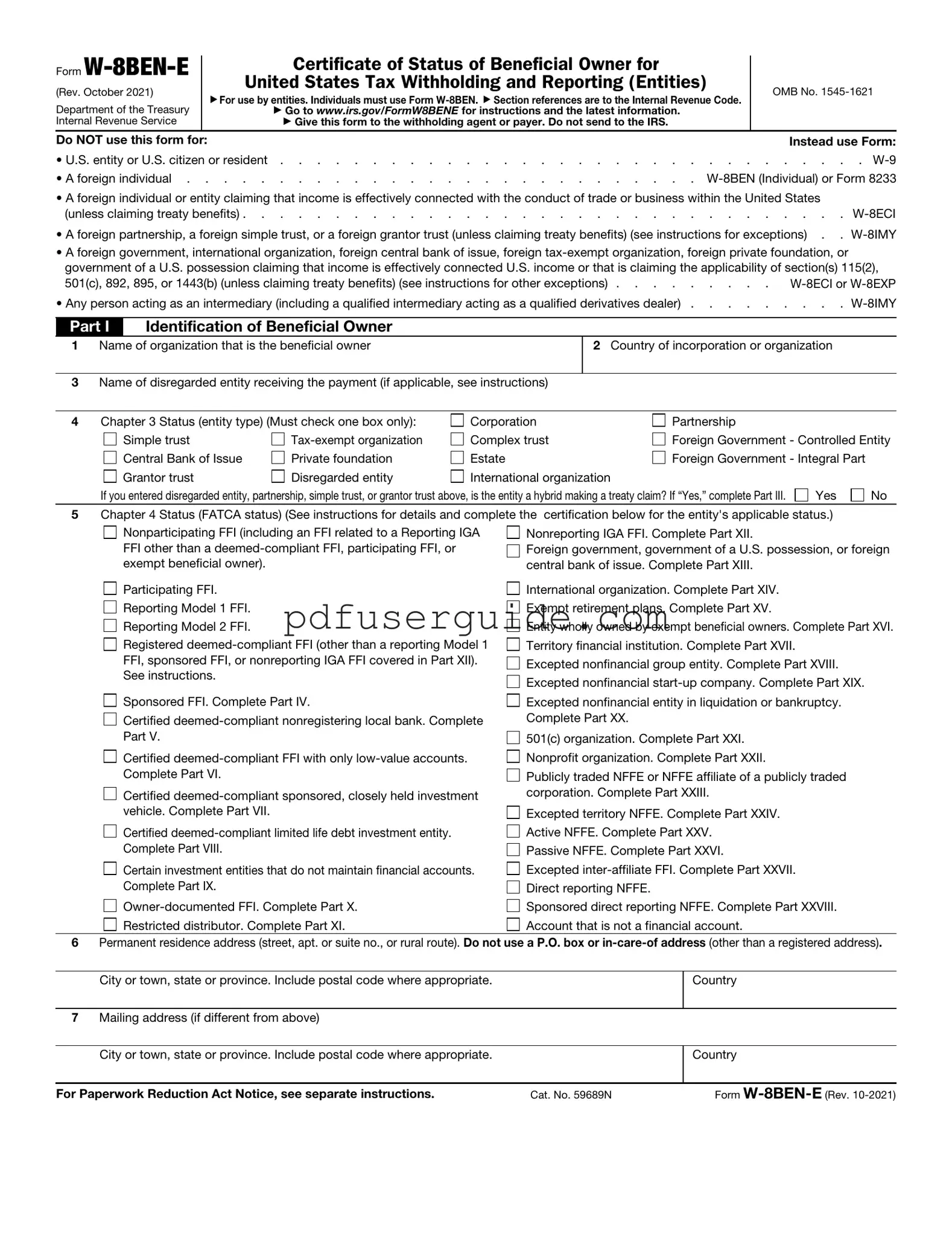 Free IRS W-8BEN-E Form in PDF