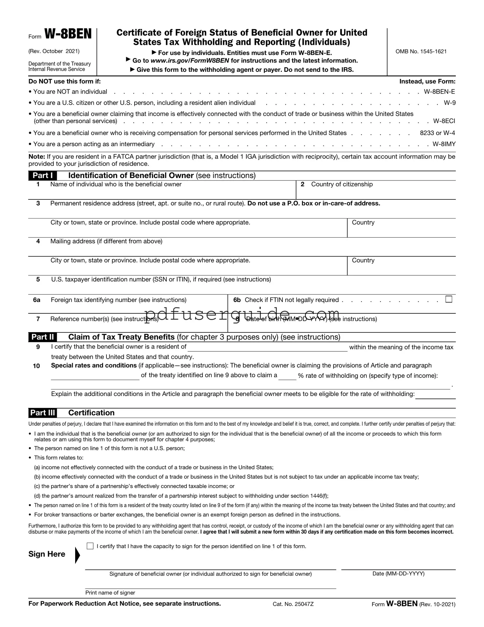 Free IRS W-8BEN Form in PDF