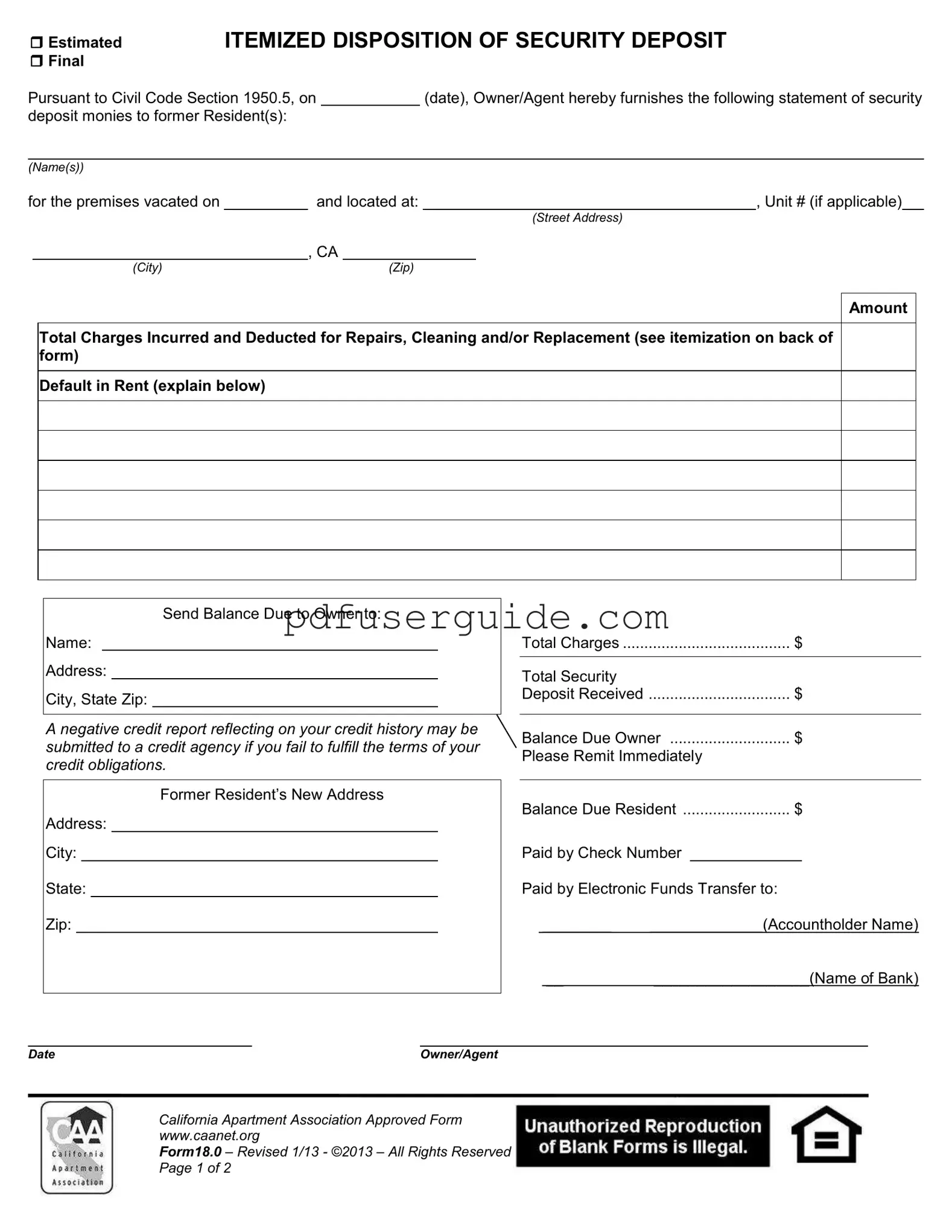 Free Itemized Disposition Form in PDF